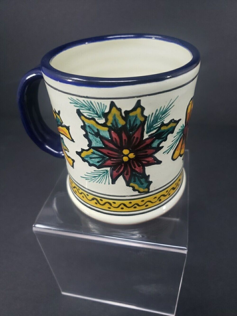 Talavera Pottery Coffee Mug Puebla Mexico Poinsettia Christmas Hand Painted - Picture 5 of 15